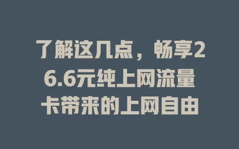了解这几点，畅享26.6元纯上网流量卡带来的上网自由