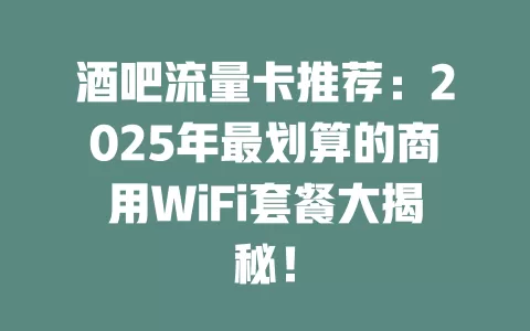 酒吧流量卡推荐：2025年最划算的商用WiFi套餐大揭秘！