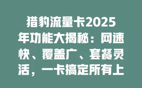 猎豹流量卡2025年功能大揭秘：网速快、覆盖广、套餐灵活，一卡搞定所有上网需求！