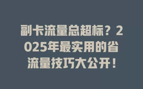 副卡流量总超标？2025年最实用的省流量技巧大公开！