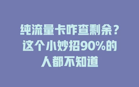纯流量卡咋查剩余？这个小妙招90%的人都不知道