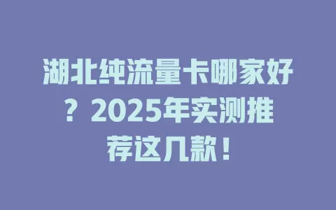湖北纯流量卡哪家好？2025年实测推荐这几款！
