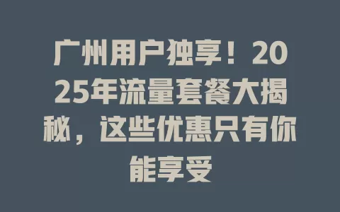 广州用户独享！2025年流量套餐大揭秘，这些优惠只有你能享受