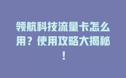 领航科技流量卡怎么用？使用攻略大揭秘！