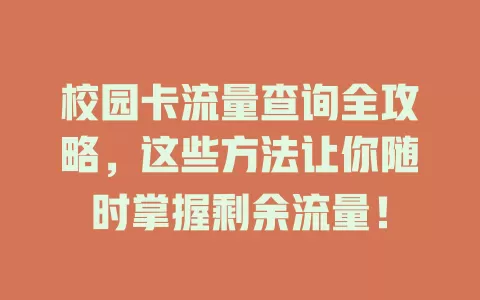 校园卡流量查询全攻略，这些方法让你随时掌握剩余流量！