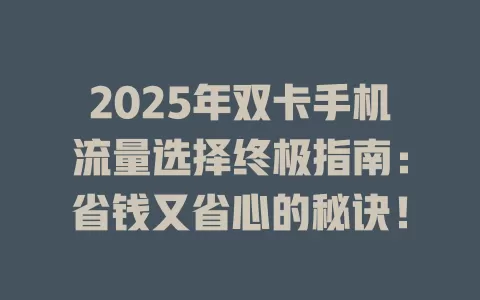 2025年双卡手机流量选择终极指南：省钱又省心的秘诀！