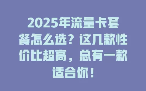 2025年流量卡套餐怎么选？这几款性价比超高，总有一款适合你！