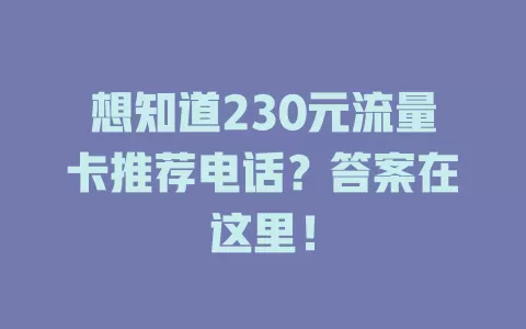 想知道230元流量卡推荐电话？答案在这里！