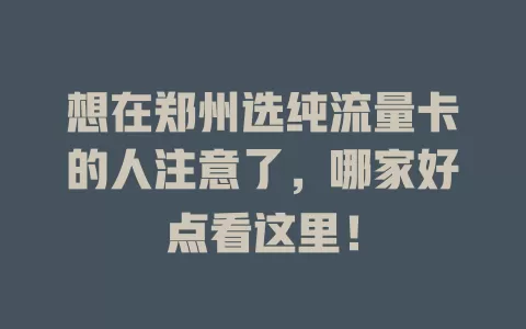 想在郑州选纯流量卡的人注意了，哪家好点看这里！