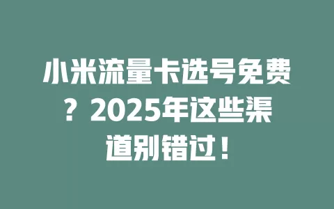 小米流量卡选号免费？2025年这些渠道别错过！