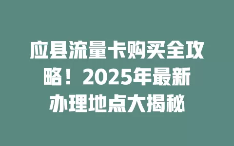 应县流量卡购买全攻略！2025年最新办理地点大揭秘