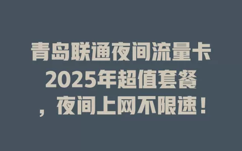 青岛联通夜间流量卡2025年超值套餐，夜间上网不限速！