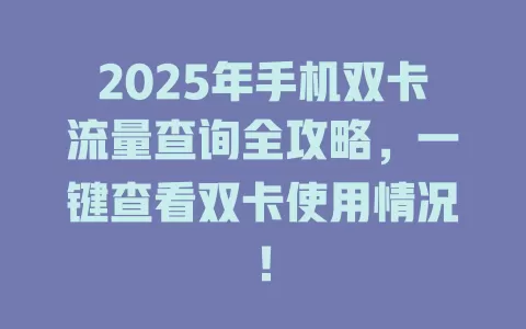 2025年手机双卡流量查询全攻略，一键查看双卡使用情况！