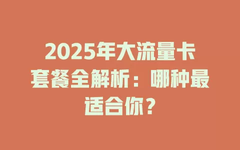2025年大流量卡套餐全解析：哪种最适合你？