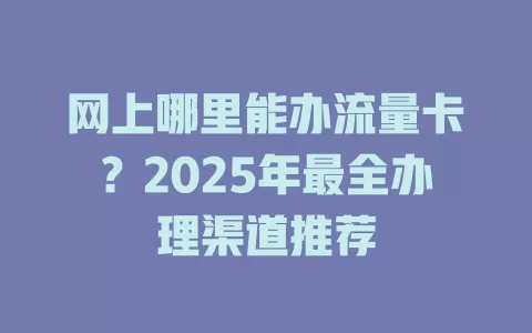 网上哪里能办流量卡？2025年最全办理渠道推荐