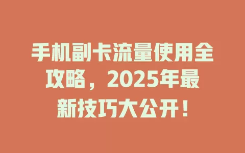 手机副卡流量使用全攻略，2025年最新技巧大公开！