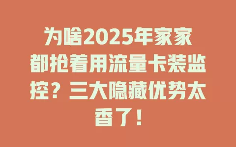 为啥2025年家家都抢着用流量卡装监控？三大隐藏优势太香了！