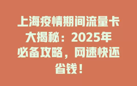 上海疫情期间流量卡大揭秘：2025年必备攻略，网速快还省钱！