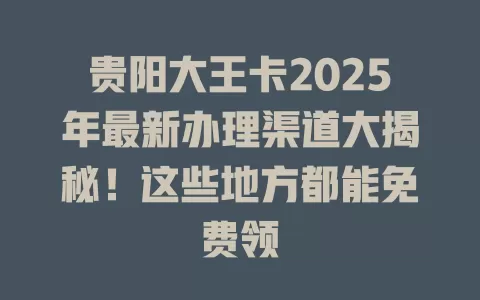 贵阳大王卡2025年最新办理渠道大揭秘！这些地方都能免费领