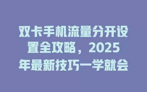 双卡手机流量分开设置全攻略，2025年最新技巧一学就会