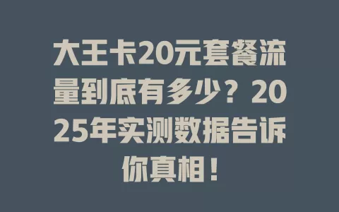 大王卡20元套餐流量到底有多少？2025年实测数据告诉你真相！