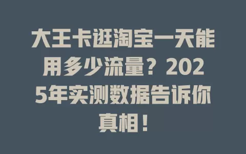 大王卡逛淘宝一天能用多少流量？2025年实测数据告诉你真相！