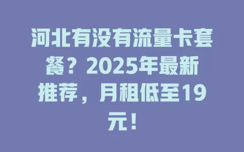 河北有没有流量卡套餐？2025年最新推荐，月租低至19元！