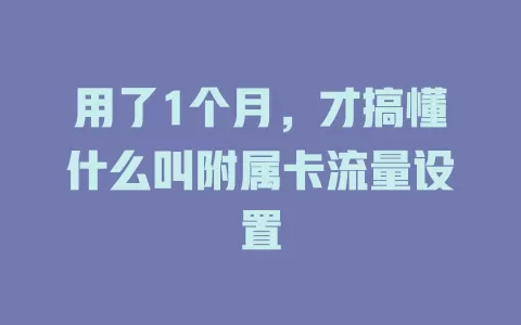 用了1个月，才搞懂什么叫附属卡流量设置