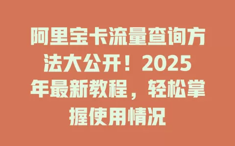 阿里宝卡流量查询方法大公开！2025年最新教程，轻松掌握使用情况