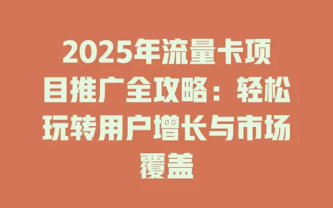 2025年流量卡项目推广全攻略：轻松玩转用户增长与市场覆盖