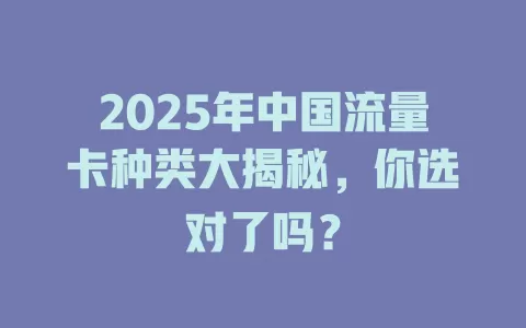 2025年中国流量卡种类大揭秘，你选对了吗？