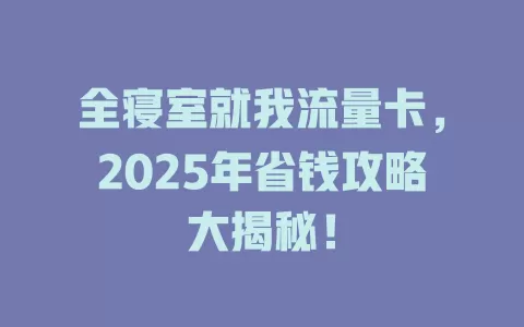 全寝室就我流量卡，2025年省钱攻略大揭秘！