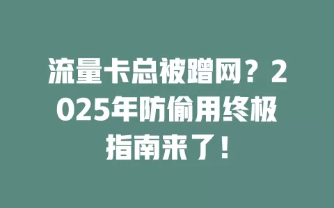 流量卡总被蹭网？2025年防偷用终极指南来了！