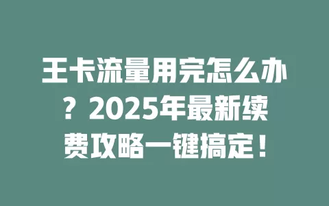 王卡流量用完怎么办？2025年最新续费攻略一键搞定！