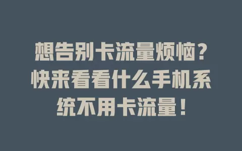 想告别卡流量烦恼？快来看看什么手机系统不用卡流量！