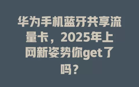华为手机蓝牙共享流量卡，2025年上网新姿势你get了吗？