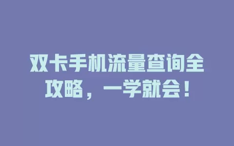 双卡手机流量查询全攻略，一学就会！