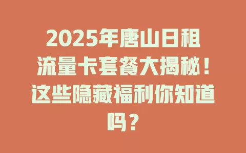 2025年唐山日租流量卡套餐大揭秘！这些隐藏福利你知道吗？