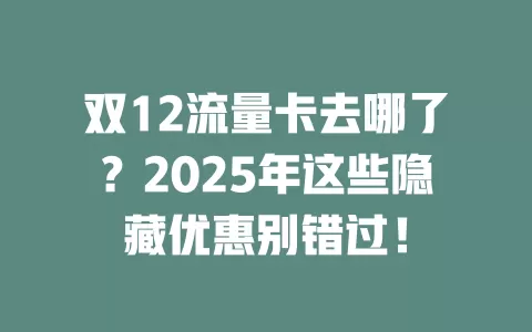 双12流量卡去哪了？2025年这些隐藏优惠别错过！