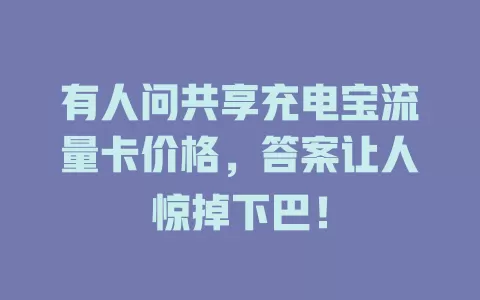 有人问共享充电宝流量卡价格，答案让人惊掉下巴！