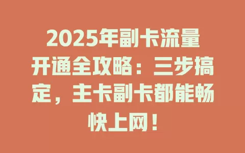 2025年副卡流量开通全攻略：三步搞定，主卡副卡都能畅快上网！