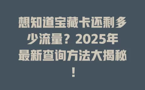 想知道宝藏卡还剩多少流量？2025年最新查询方法大揭秘！
