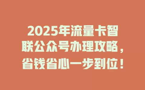 2025年流量卡智联公众号办理攻略，省钱省心一步到位！