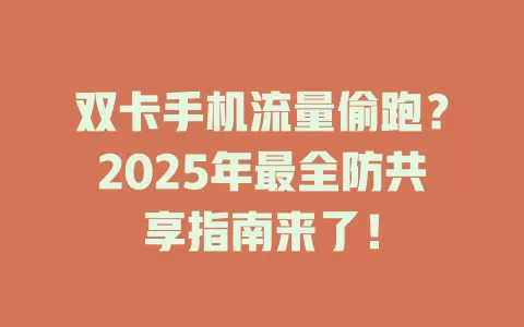 双卡手机流量偷跑？2025年最全防共享指南来了！
