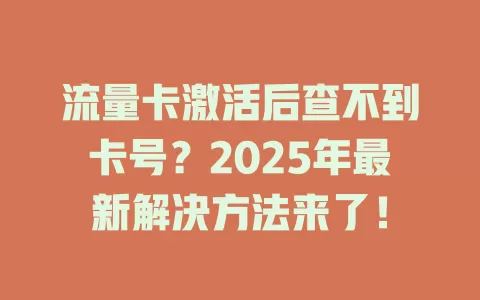 流量卡激活后查不到卡号？2025年最新解决方法来了！