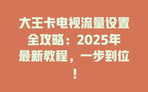 大王卡电视流量设置全攻略：2025年最新教程，一步到位！