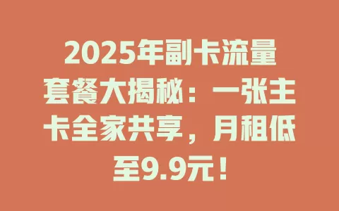 2025年副卡流量套餐大揭秘：一张主卡全家共享，月租低至9.9元！