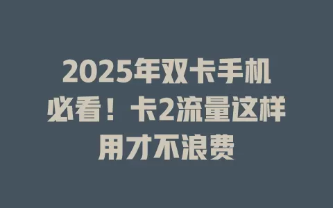 2025年双卡手机必看！卡2流量这样用才不浪费