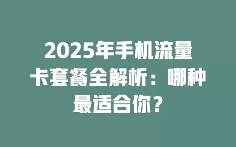 2025年手机流量卡套餐全解析：哪种最适合你？