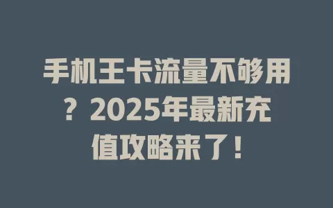 手机王卡流量不够用？2025年最新充值攻略来了！